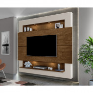Painel Para Sala Tv Até 75 Polegadas Riviera 2,17m Com Led E Prateleira - Malbec / Off White