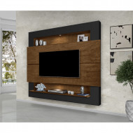 Painel Para Sala Tv Até 60 Polegadas Riviera 1,63m Com Led E Prateleira - Malbec / Preto
