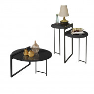 Kit Mesa De Centro Com Mesa Lateral Orquídea Mdf 15mm - Preto