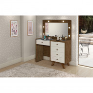 Penteadeira Luna Camarim Com 4 Gavetas E Porta Joias Com Tampo De Vidro Malbec - Off White