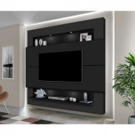 Painel Para Sala Tv Até 75 Polegadas Riviera 2,17m Com Led E Prateleira - Preto