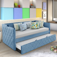 Sofá Cama Infantil Dubai Em Madeira Maciça Vintage Revestido De Tecido Veludo Pavia Azul Php Mobilia