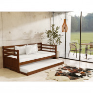 Sofá Cama Enjoy Em Madeira Maciça Com Cama Auxiliar -Castanho 