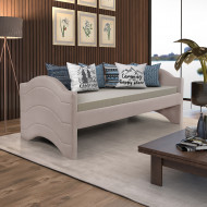 Sofá Cama Valencia Em Madeira Maciça Vintage Com Revestimento De Tecido Veludo Bege - Php Mobilia