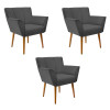 Kit 3 Poltronas Para Recepção Decorativa Estofada Santiago Pés De Madeira Cinza - 1