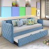 Sofá Cama Infantil Dubai Em Madeira Maciça Vintage Revestido De Tecido Veludo Pavia Azul Php Mobilia - 1